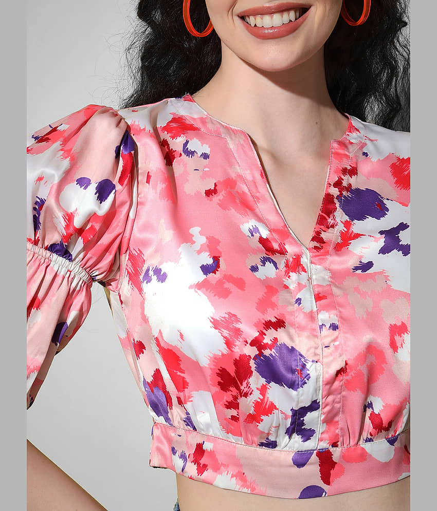 The Dry State Women's Satin Crop Top ( Pink ) view 2
