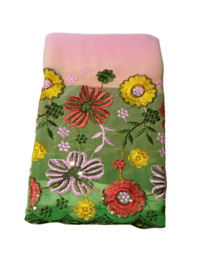 Georgette Ombre Saree With Blouse Piece | Pink Green Saree view 2
