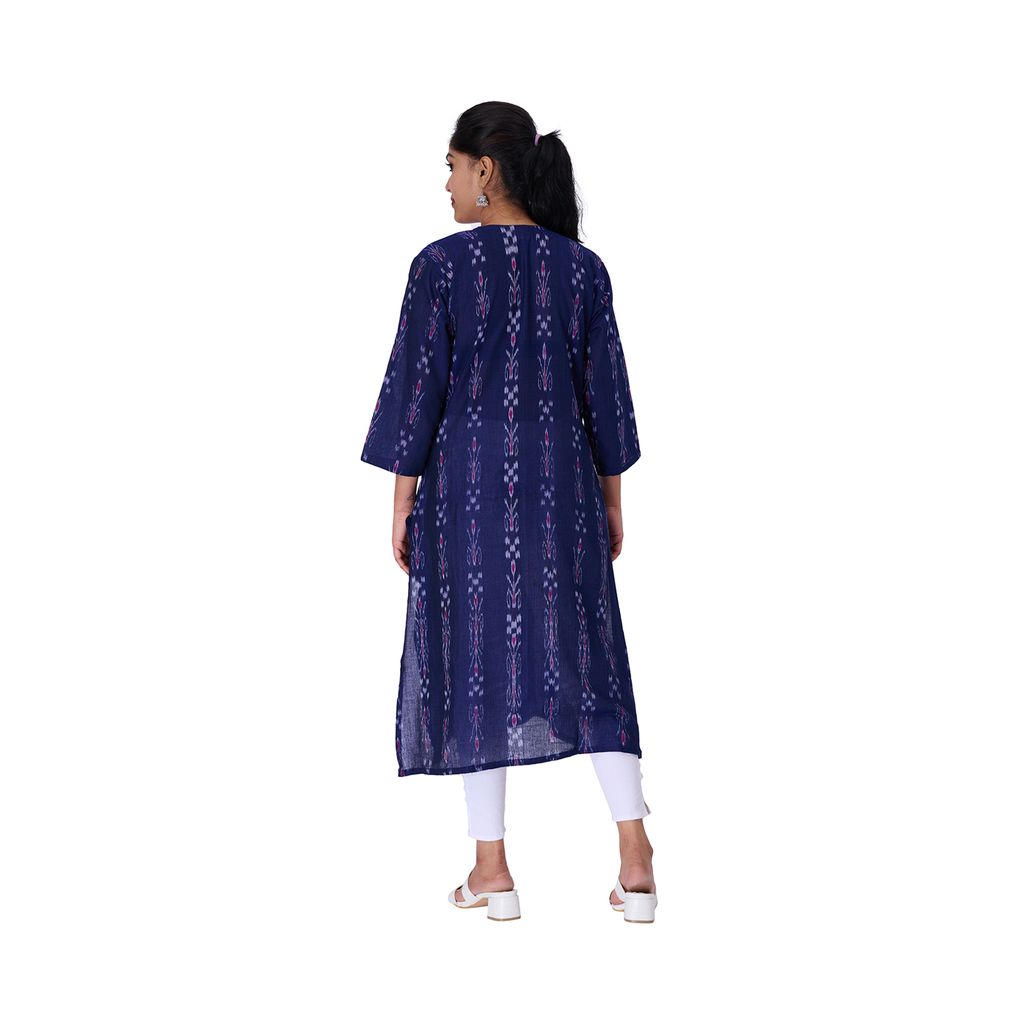 GHL GUENDICHA HAAT Sambalpuri Certified Handloom Women's Pure Cotton Roundneck Kurta view 2