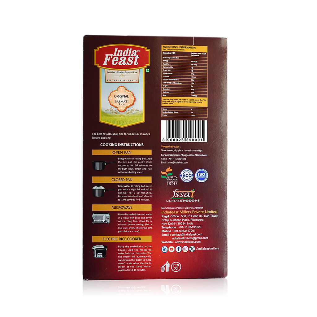 Indiafeast Original Basmati Rice | 1kg | Long Grain view 2