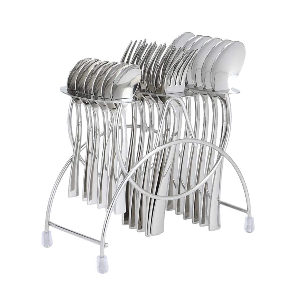 FnS Slim Line Stainless Steel Cutlery Set with Stand (6 Dinner Spoons, 6 Dinner Forks, 6 Teaspoons & 1 Cutlery Stand) view 2