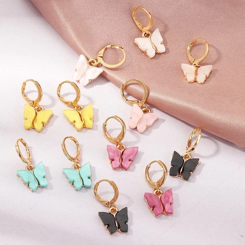 Jewelryklub 5 Pairs Gold Plated Butterfly Huggie Hoops Earrings For Women And Girls