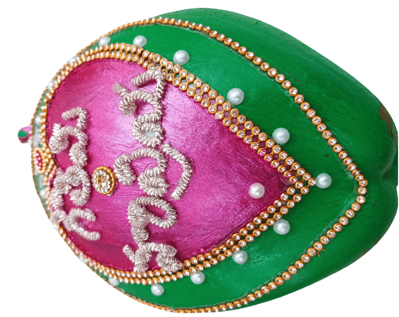 Handcrafted Green & Pink Coconut Decoration with Embellishments view 2