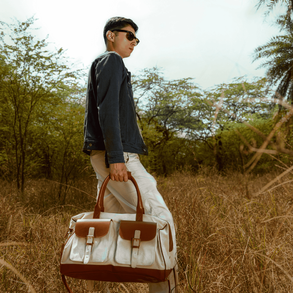 Ajax Vegan Leather Duffle Bag -Beige view 2