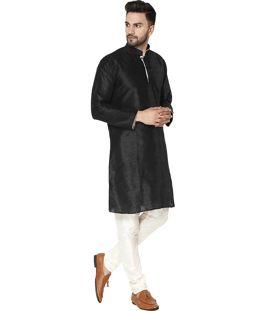 SKAVIJ Black Silk Blend Kurta Pyjama Set view 2