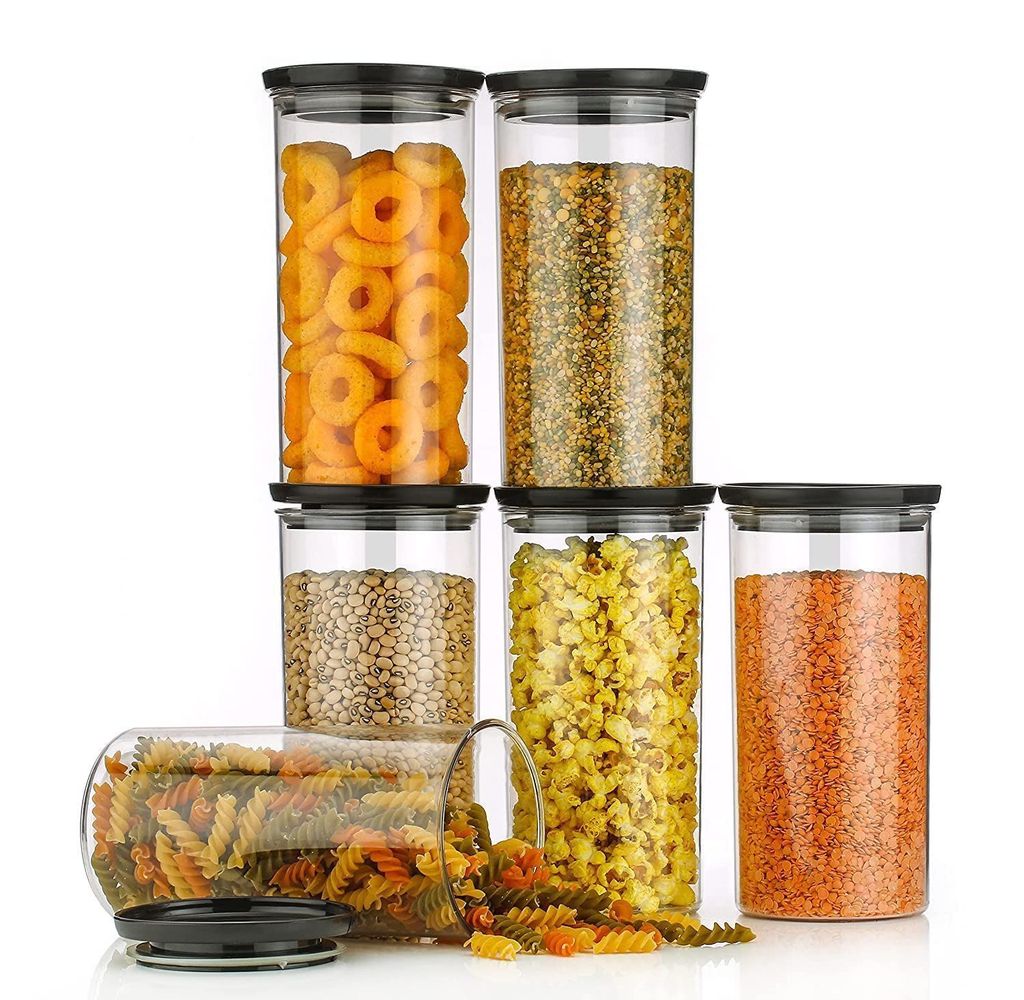 HAPPI Multipurpose Modular Transparent Storage Containers Set For Kitchen / Round Unbreakable Plastic Airtight Box Dabba For Spice, Masala, Cereals, Dal, Dry Fruits, Snacks, Pulses ( Multicolor, 1400 Ml Each, Set of 6 pc) view 2