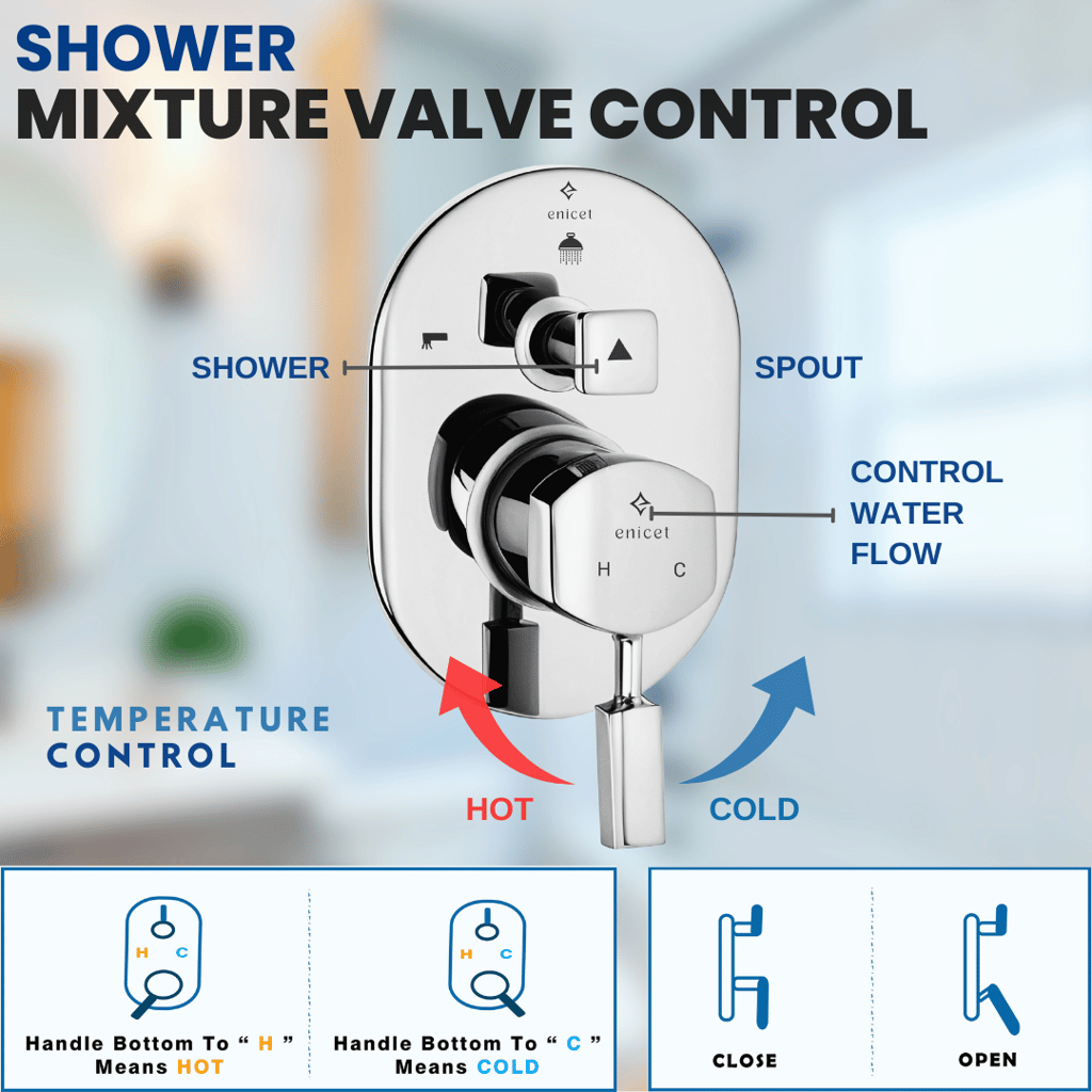 Enicet Brass Diverter with Concealed Body and Upper Part Set, Single Lever Diverter for Bathroom, Hot and Cold Water Mixer view 2