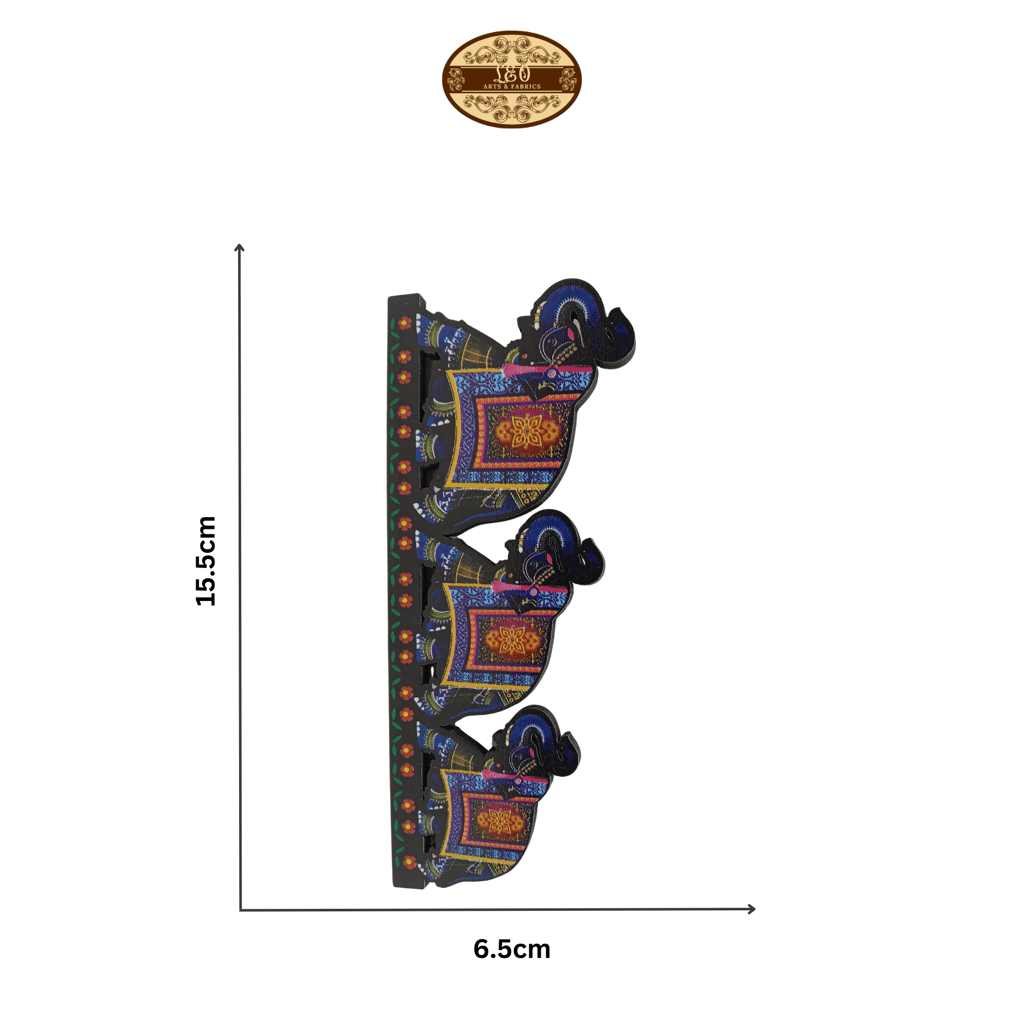 Handcrafted Indian Triple Elephant Caravan Fridge Magnet Decor Piece, All Salute, 15.5 x 6.5 x 0.5 cm view 2