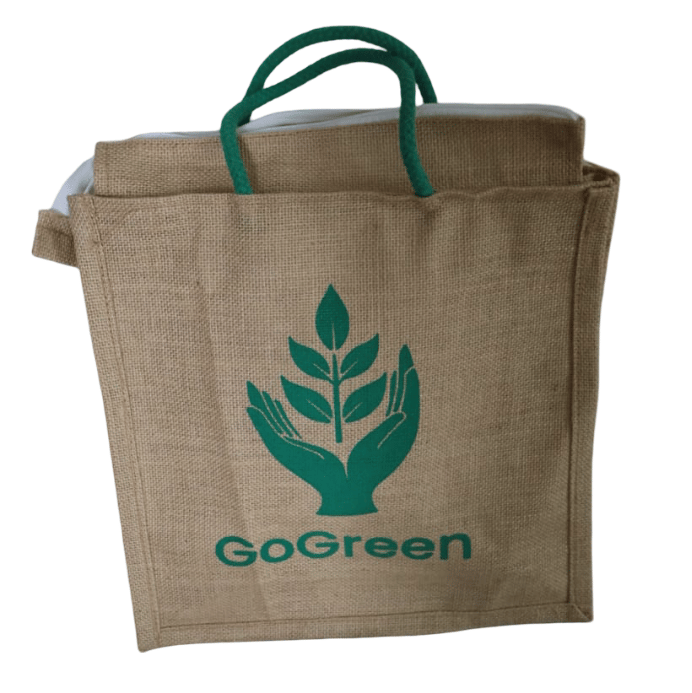 Eco-Friendly Jute Bag with Go Green Logo view 2