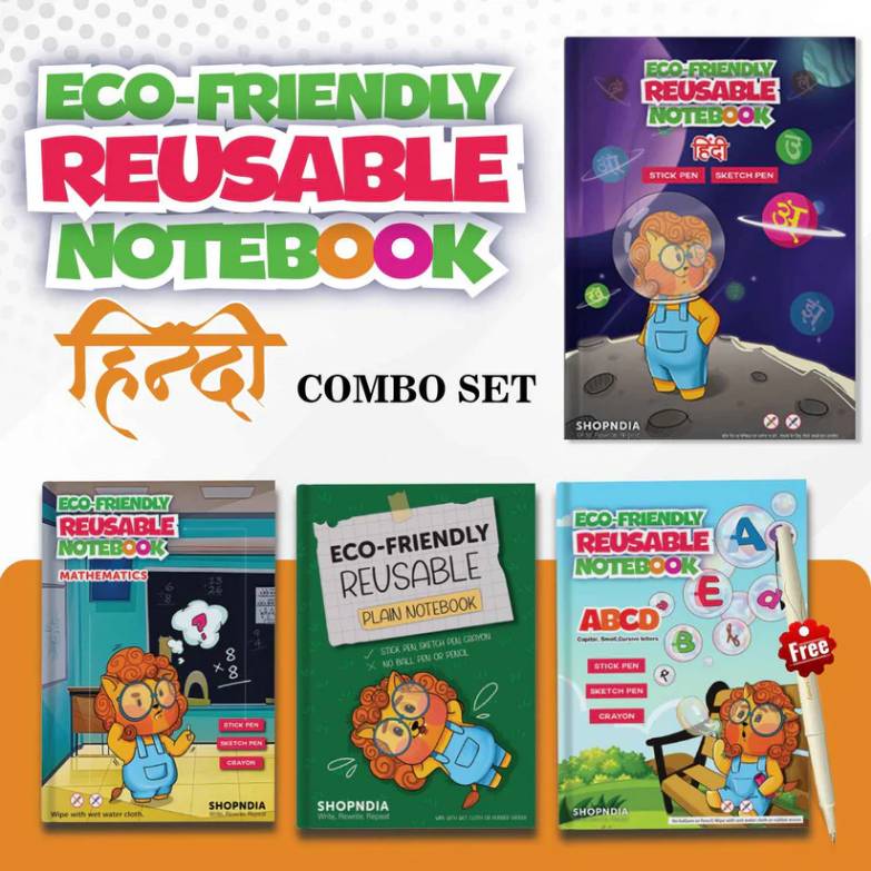 Reusable Notebooks for Kids Handwriting Improvement - Hindi Combo - Set of 4 (Set 3)