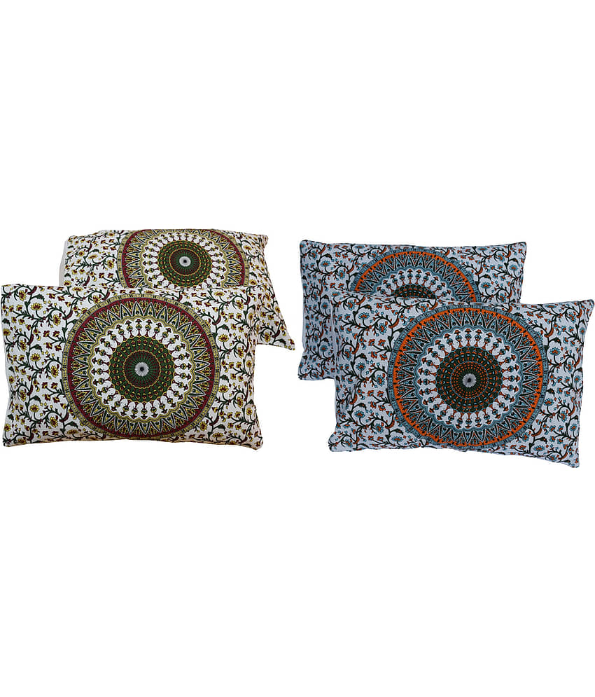 Miyanbazaz Set of 4 Cotton Floral Cylindrical Cushion Cover (45X45)cm - Multi