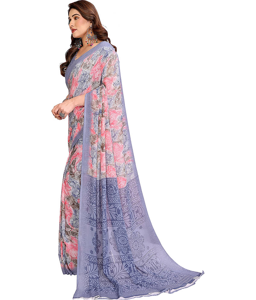 ANAND SAREES Georgette Printed Chanderi saree With Unstitched Blouse Piece ( Grey ) view 2