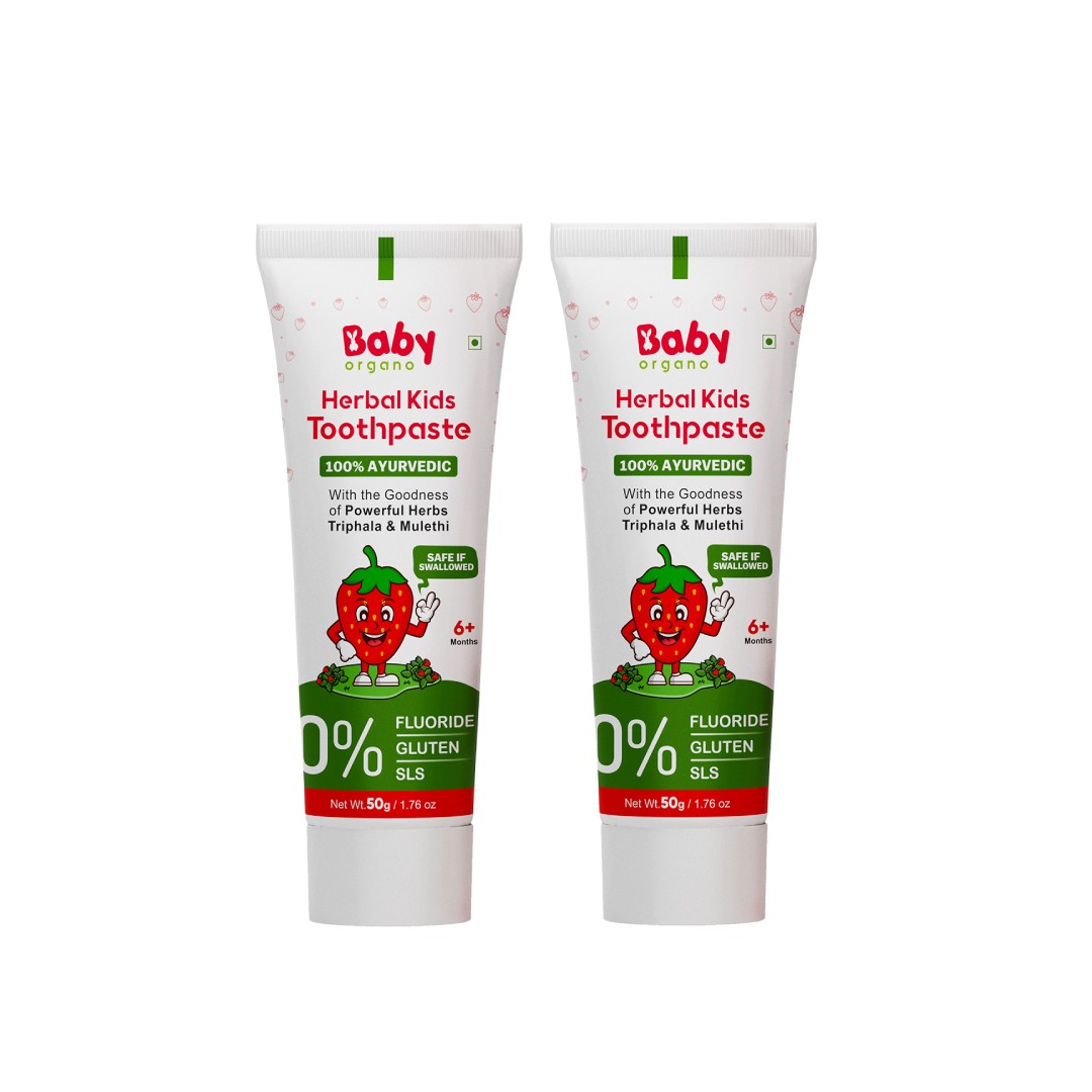 BabyOrgano Ayurvedic Herbal Kids Toothpaste Strawberry - 50g Pack of 2