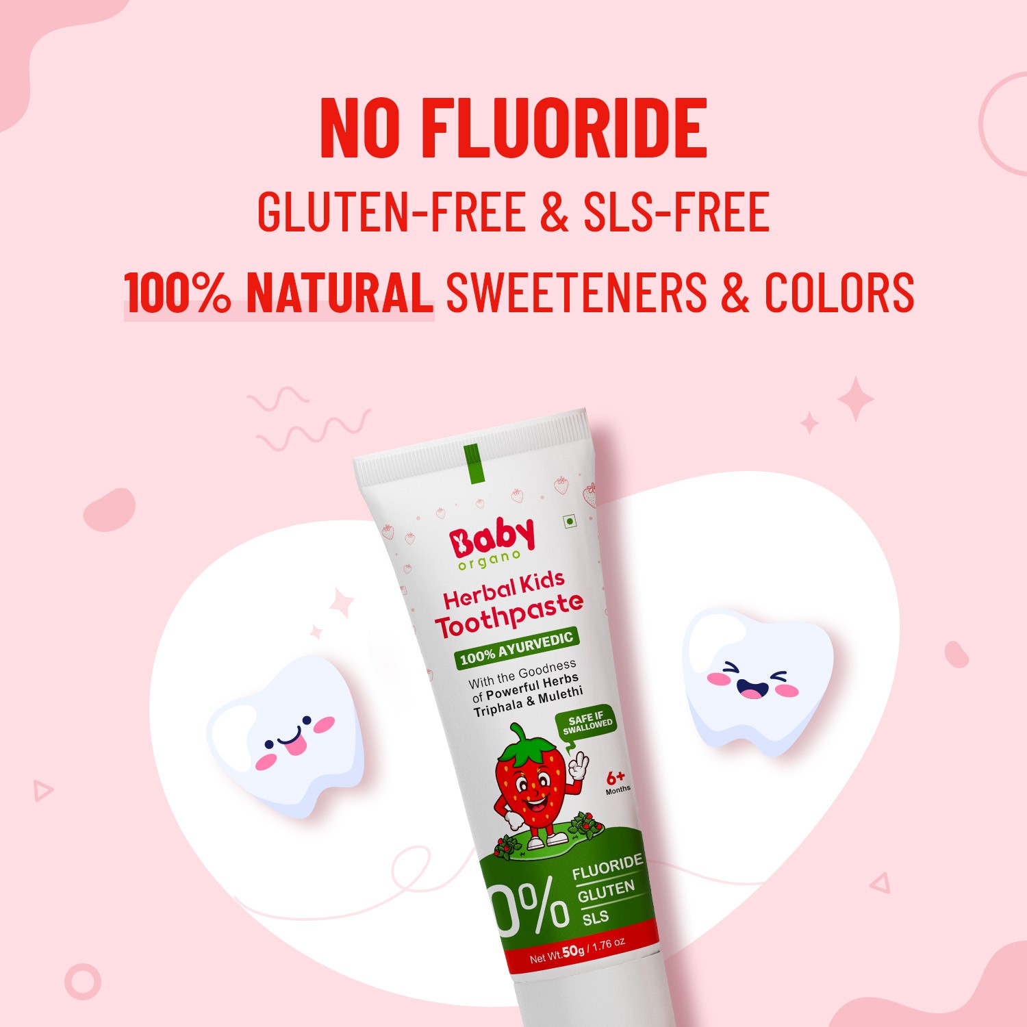 BabyOrgano Ayurvedic Herbal Kids Toothpaste Strawberry - 50g Pack of 2 view 2