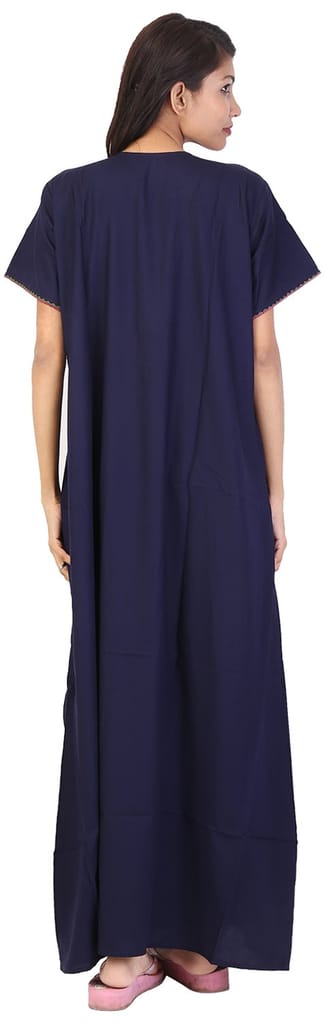 VALENCIA SLEEPWEAR lissybissy Cotton Resham Embroidery Nighty Night Gown Maxi for Women A line (KNW-48, Navy Blue, Large) view 2