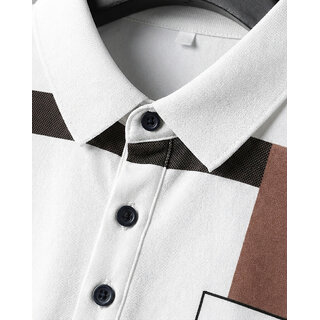 Ausk Mens White, Grey Graphic Print Cotton Blend Polo Collar T-Shirt view 2
