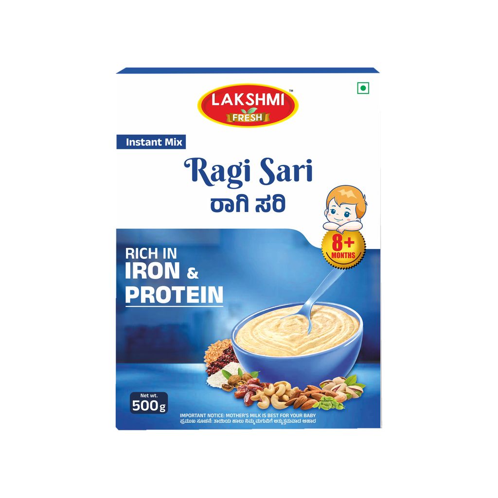 Lakshmi Fresh Ragi Sari for Babies 500g | Sprouted Ragi Powder | Baby Ragi Cereal | Instant Ragi Porridge Mix (pack of 5) view 2