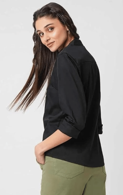 Women's Button-Down Long Sleeve Shirt for Women | Shirt for Women Stylish Western (Black) view 2