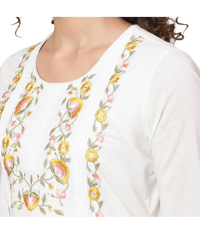 Antaran Cotton Embroidered Kurti With Pants Women's Stitched Salwar Suit - White ( Pack of 1 ) view 2