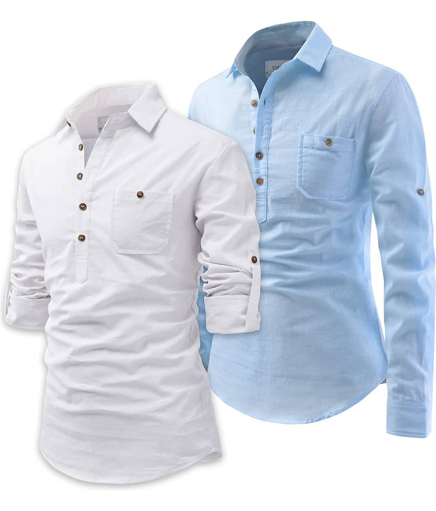 Vida Loca Sky Blue Cotton Blend Men's Shirt Style Kurta ( Pack of 2 ) view 2