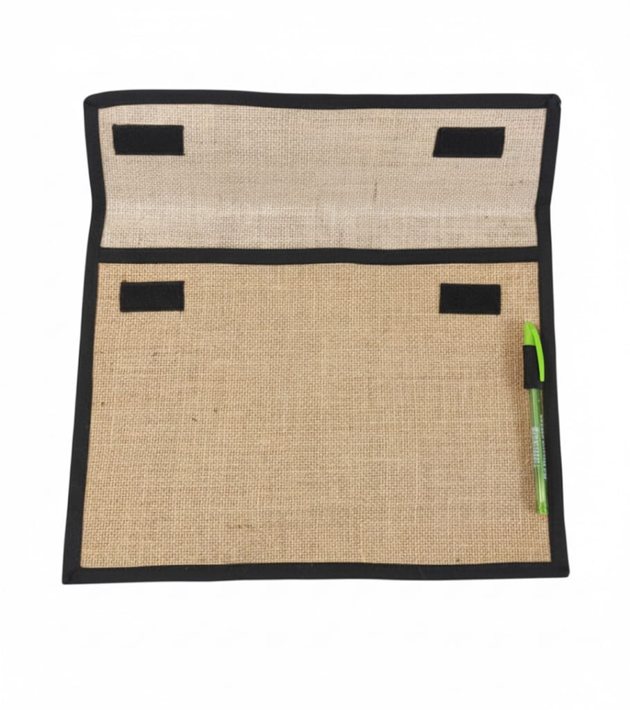 Pack of 2 Jute File Folder With Pen Holder With Black Piping view 2