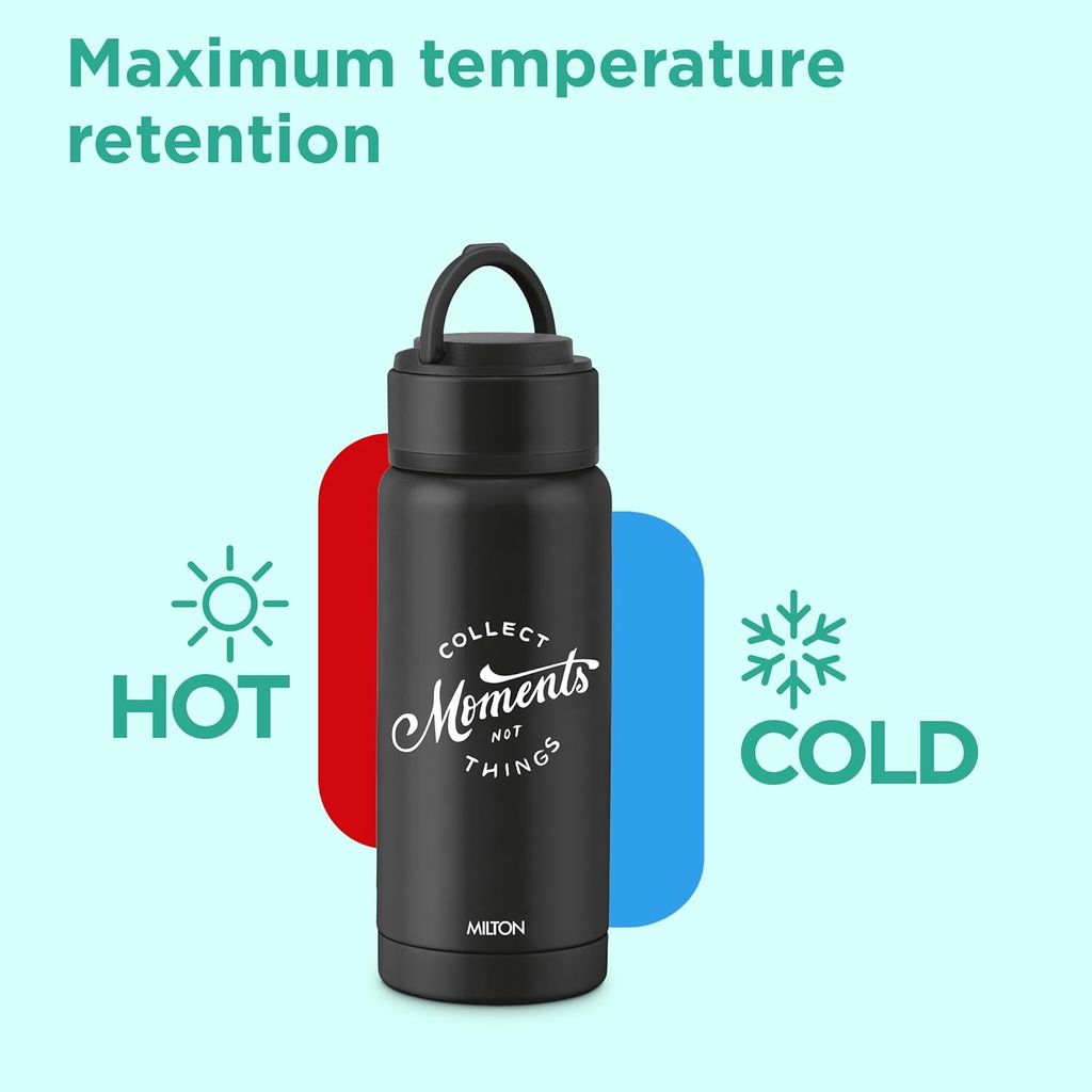 Milton Tiny 260 Thermosteel Water Bottle 250 ml Stainless Steel, Long Hours Hot and Cold, Leak Proof Lid, Easy to Carry, ISI Certified I Vacuum Insulated I for Office, Gym, School I Black view 2