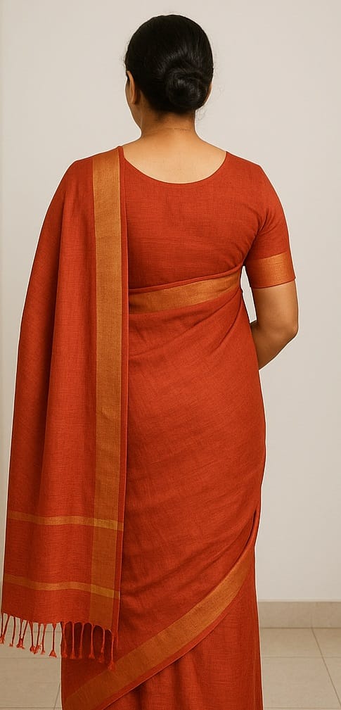 Elegant Rust Saree with Gold Border - Timeless Indian Wear [Pack of 2] view 2