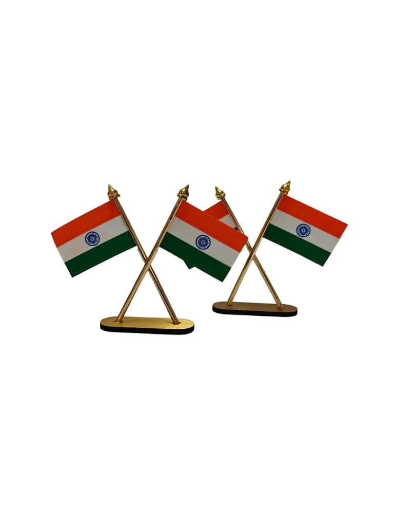 Indian National Flag Set for Desk & Table - Pack of 2 - Premium Quality view 2