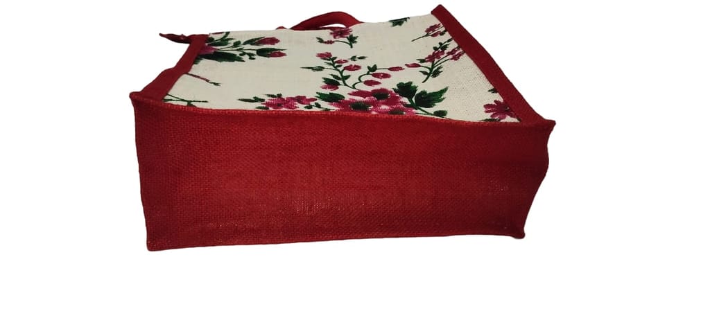 Floral Jute Tote Bag - Eco-Friendly Shopping Bag view 2
