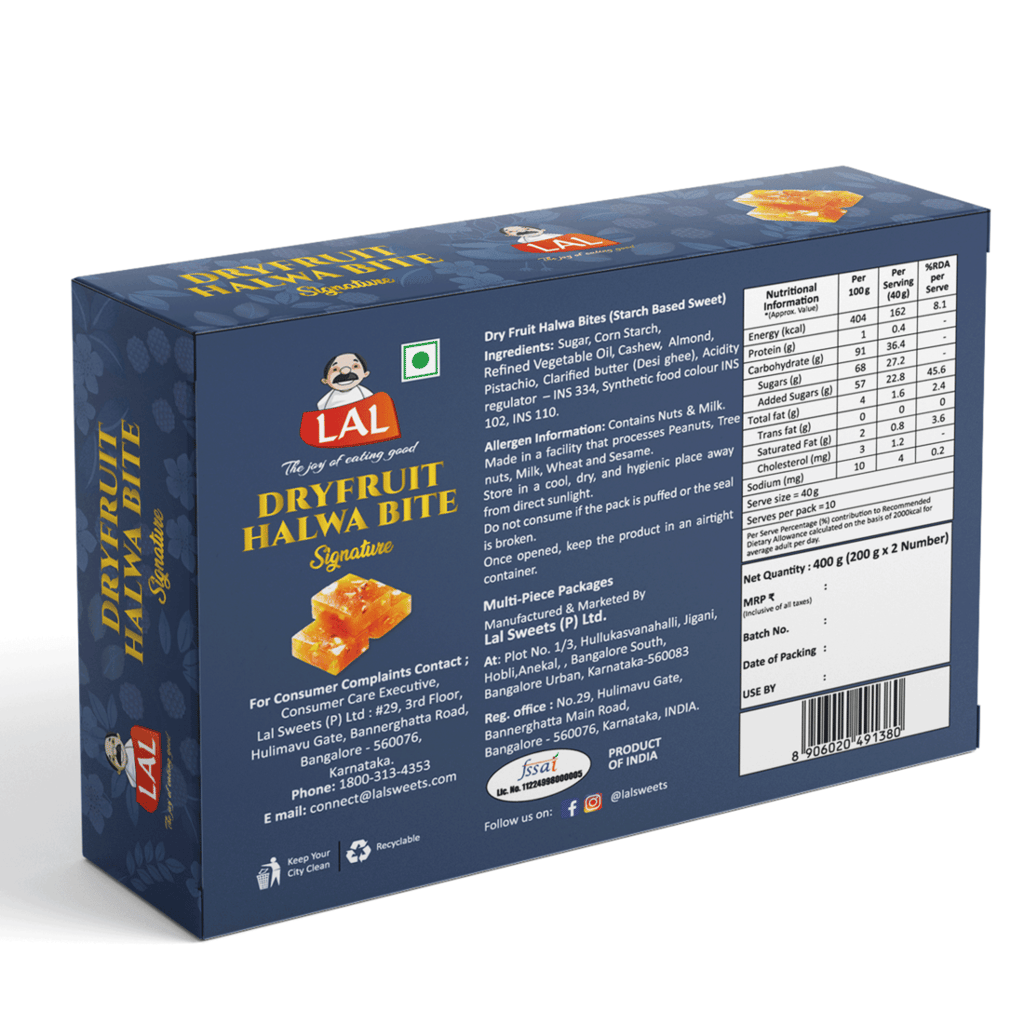 Lal Sweets Dry Fruit Halwa Bites 400g (Pack of 1) || Made With Pure Desi and Fresh Almonds, Healthy Cashew Nuts, Pistachio || Authentic and Fresh Indian Dessert and Goodness Of Pure Desi Ghee Halwa || South Indian Special Halwa view 2