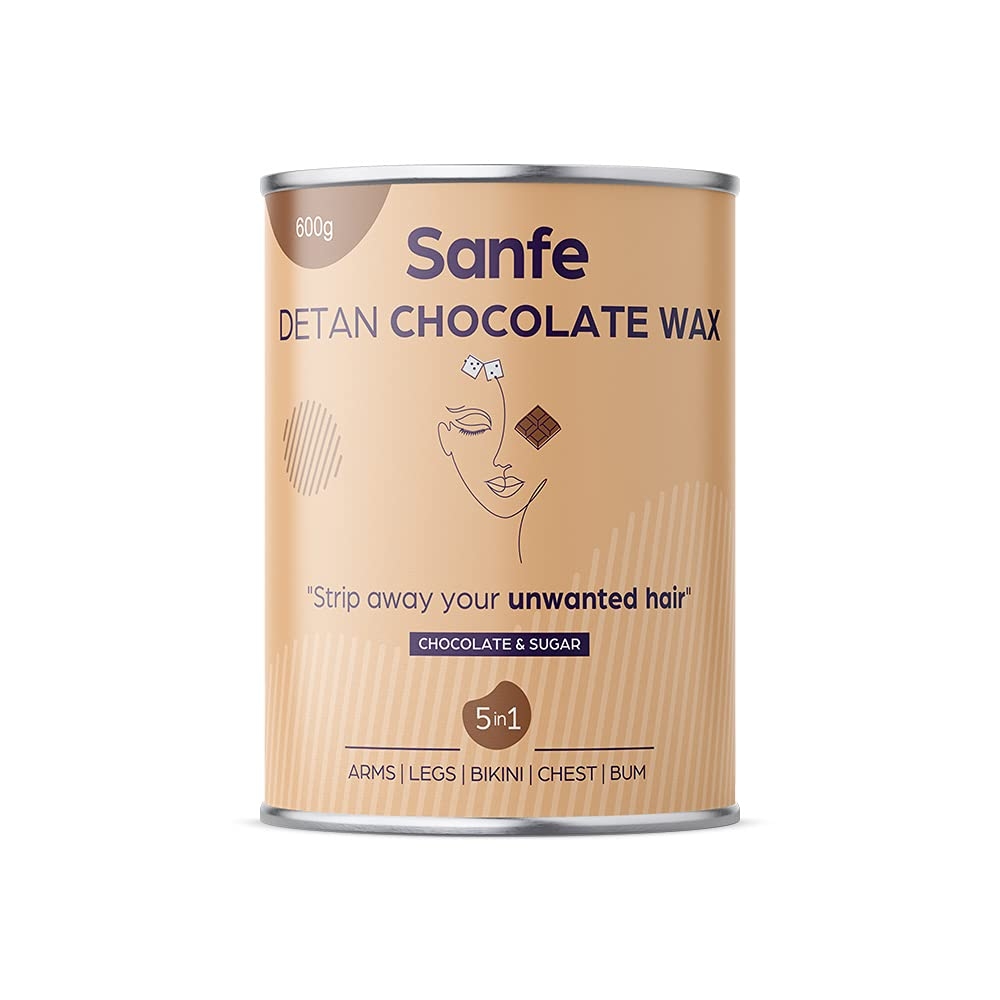 Sanfe Detan Chocolate Wax, 600g, Hair Removal Body Wax, Removes Tan, Smooth Skin
