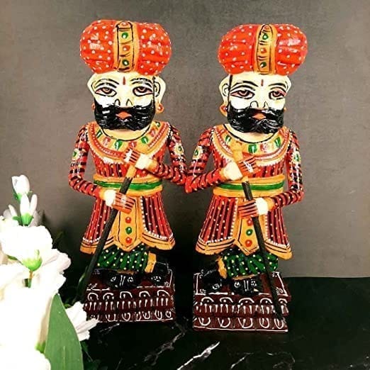 Kusum Art and Crafts Wooden haind Painted Multicolor Rajasthani Darbaan Set of 2 (12 inch) view 2