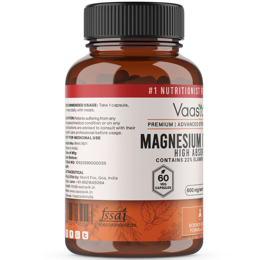 Vaastavik Magnesium Glycinate Supplement 120 Veg Capsules view 2