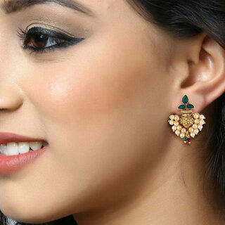 Vivastri Traditional Kalash Alloy Gold Plated Stud Earrings for Women & Girls [VIVA2652ERG-GREEN] view 2