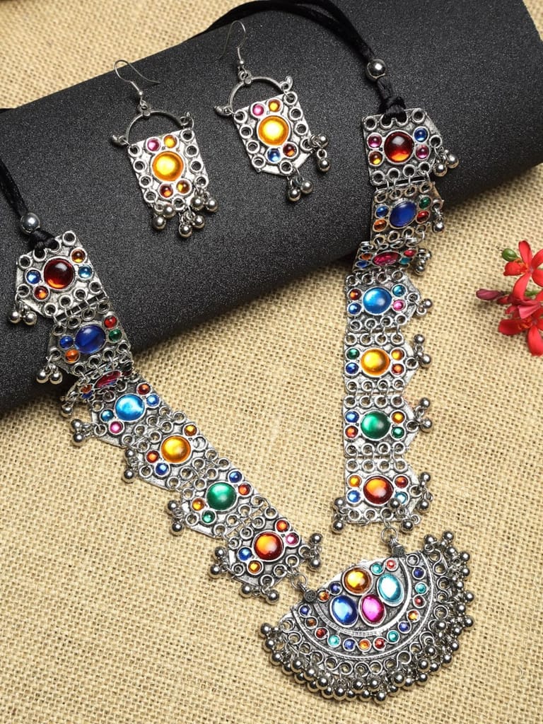 Pujvi Fashions Oxidised Multicolor Long Necklace set view 2