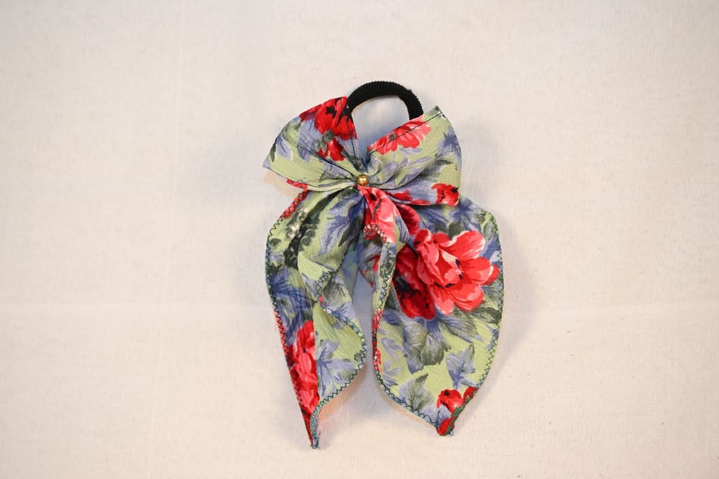 Red and Green Floral Bow Hair band view 2