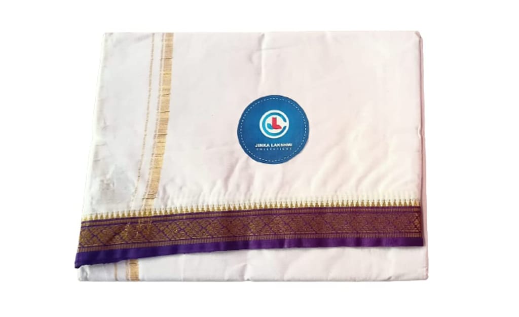 Jinka Lakshmi Collections Combo White Cotton Dhoti With Big Borders 4 Meters Unstitched Pack of 2 (Multicolor-8) view 2