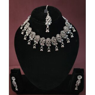 Oxidised German Silver Peacock Necklace with Jumki for Women and Girls view 2