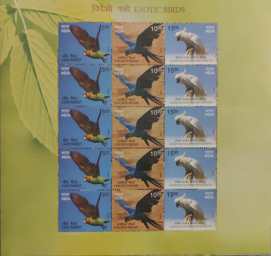 Shobhaphila's Indian Exotic Birds Sheetlet Stamp Collection - Blue-Throated Macaw, Sun Conure & More ( 5th Dec 2016) view 2