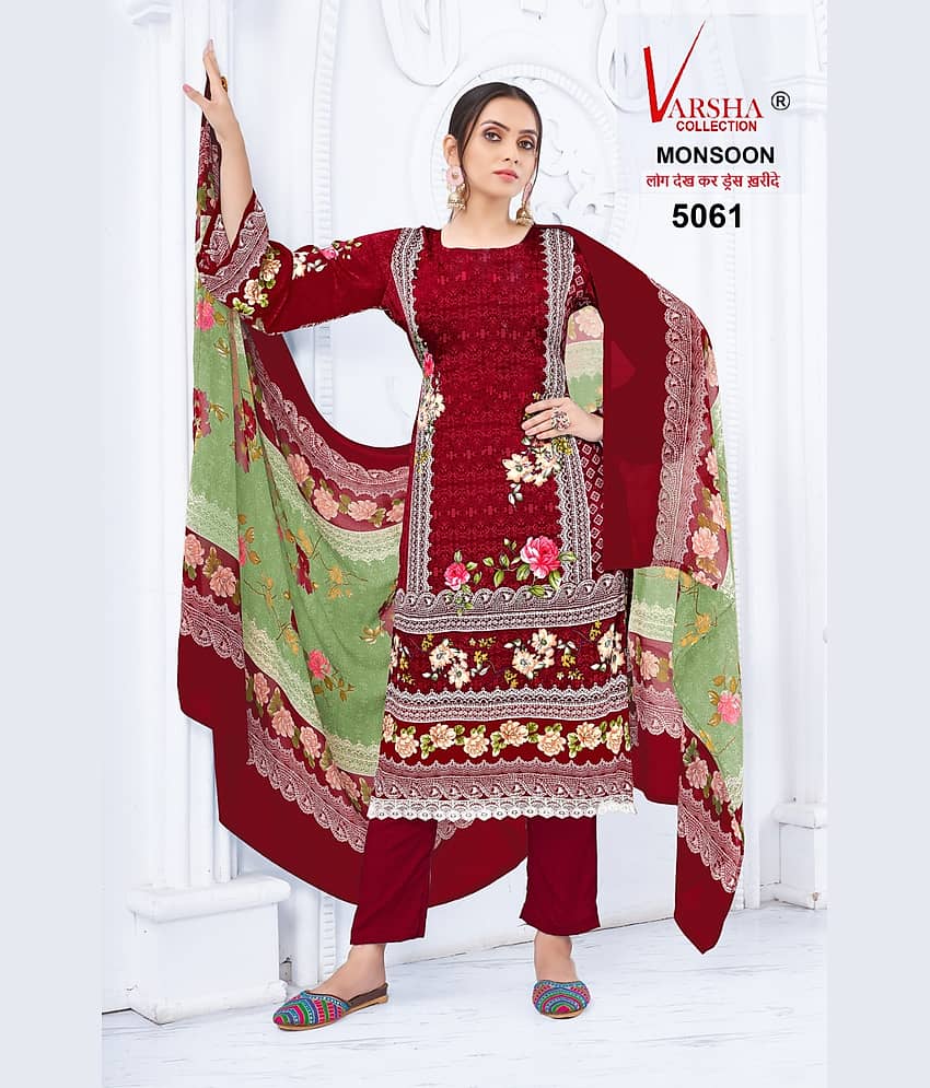 Tendisha Unstitched Crepe Printed Dress Material - Red ( Pack of 1 ) view 2
