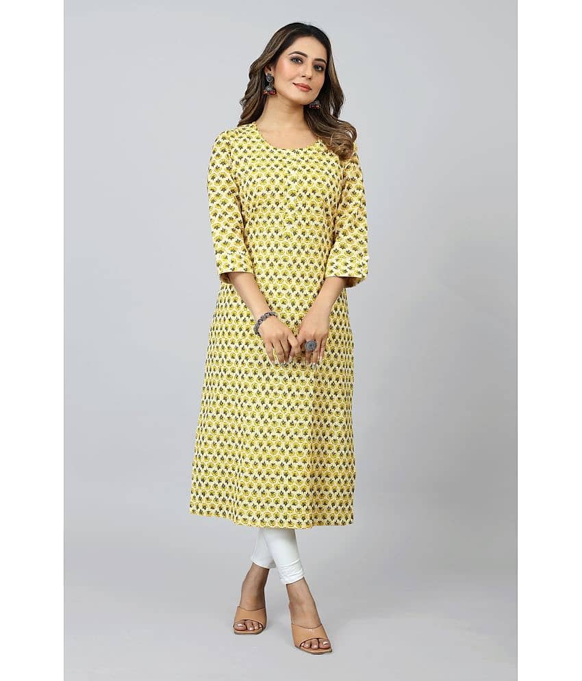 SARRAS Cotton Printed Straight Women's Kurti - Yellow ( Pack of 1 )