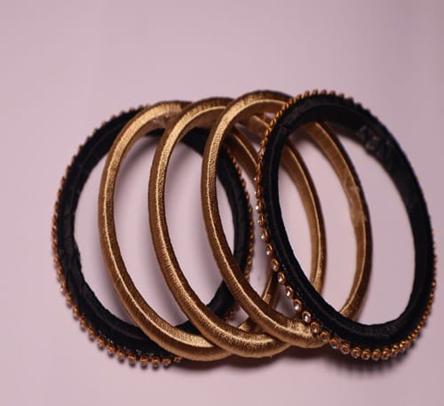 Elegant Black & Gold Embellished Bangles view 2