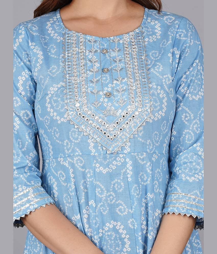 Mishree Collection - Blue Cotton Women's Flared Kurti ( Pack of 1 ) view 2