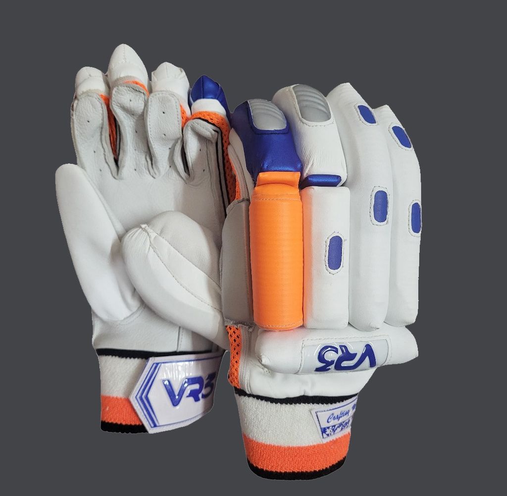 VR3 INTERNATIONAL | VR3 VK Edition White & Orange Cricket Batting Gloves – Stylish Performance with Pro-Level Protection view 2