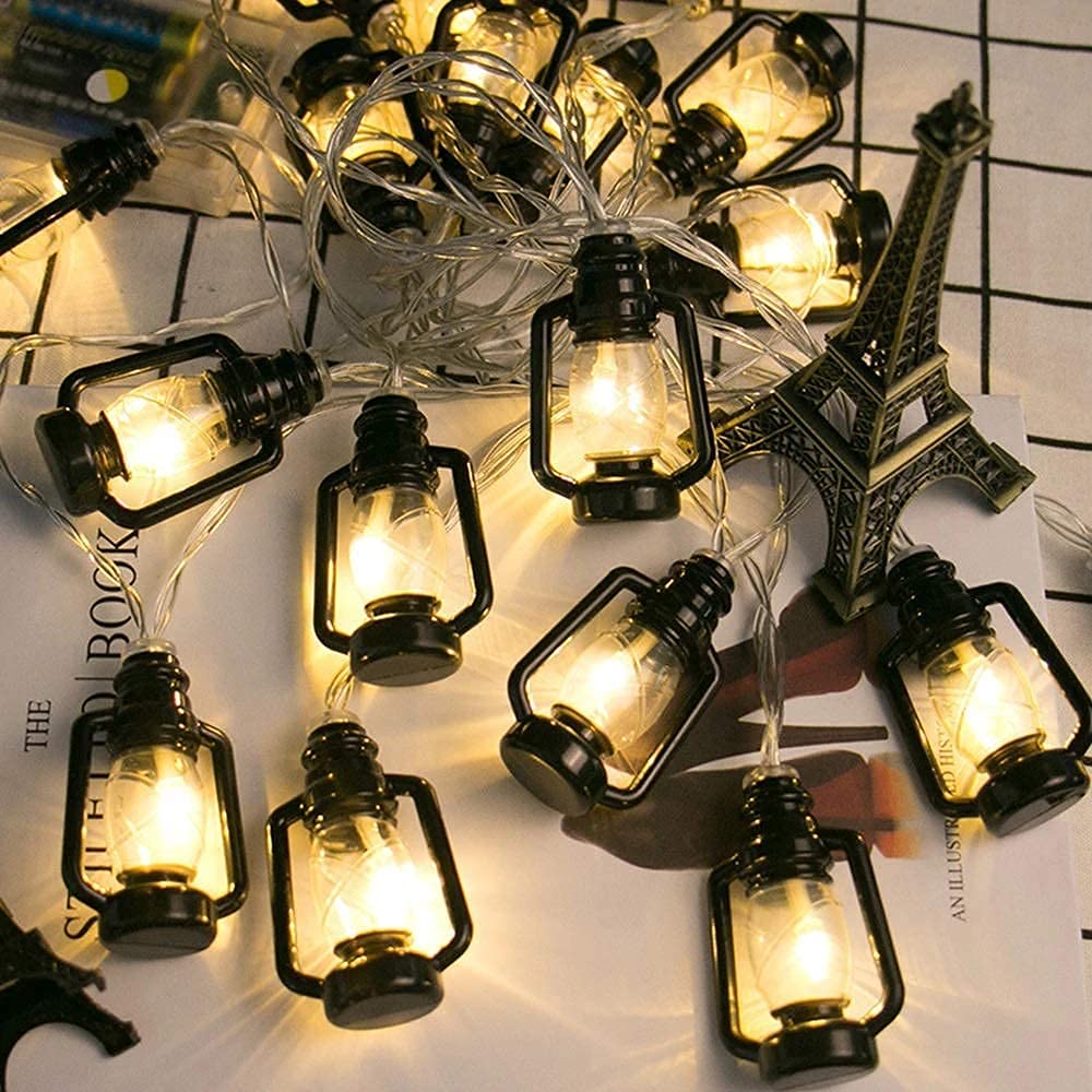 SPARKWORLD 2 m 10-LED Black Lantern String Lights Battery-Powered Warm White Decorative Lights for Home, Diwali, Christmas & Parties (Pack of 1) | Colour: Lantern Ladi view 2
