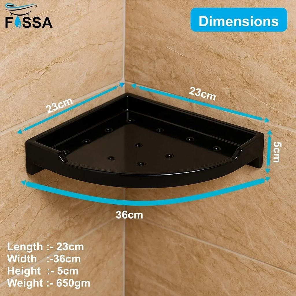 Black Corner Wall Shelf 12 inch Unbreakable Abs Ceramic Finish (RB-134) view 2