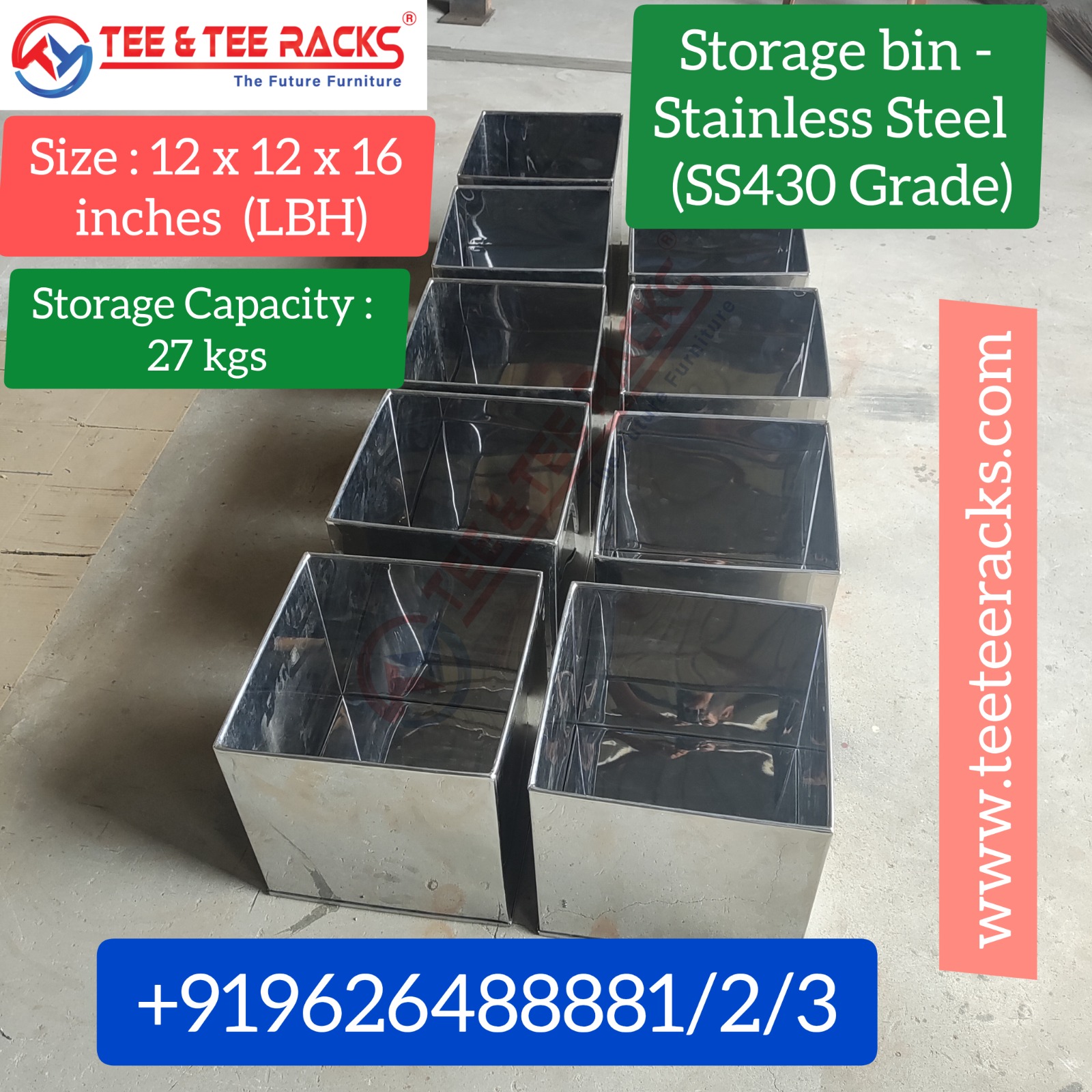 Rice Stainless Steel Storage Bin - 27 Kg Capacity