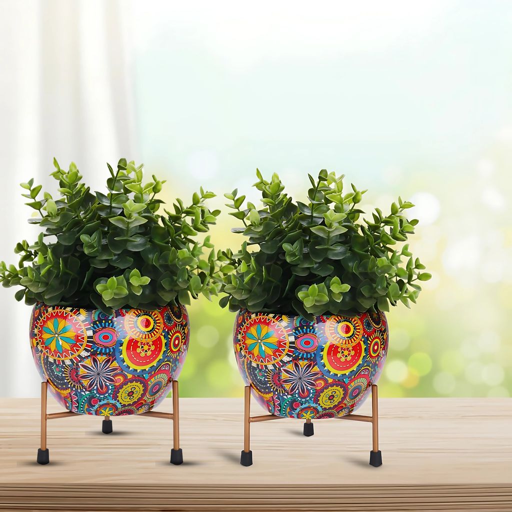 Buy Metal Planter with Stand, Decorative Flower Pot for Home Decor, Indoor Plants, Pots for Plants, Planters for Home Decor, Pots for Garden