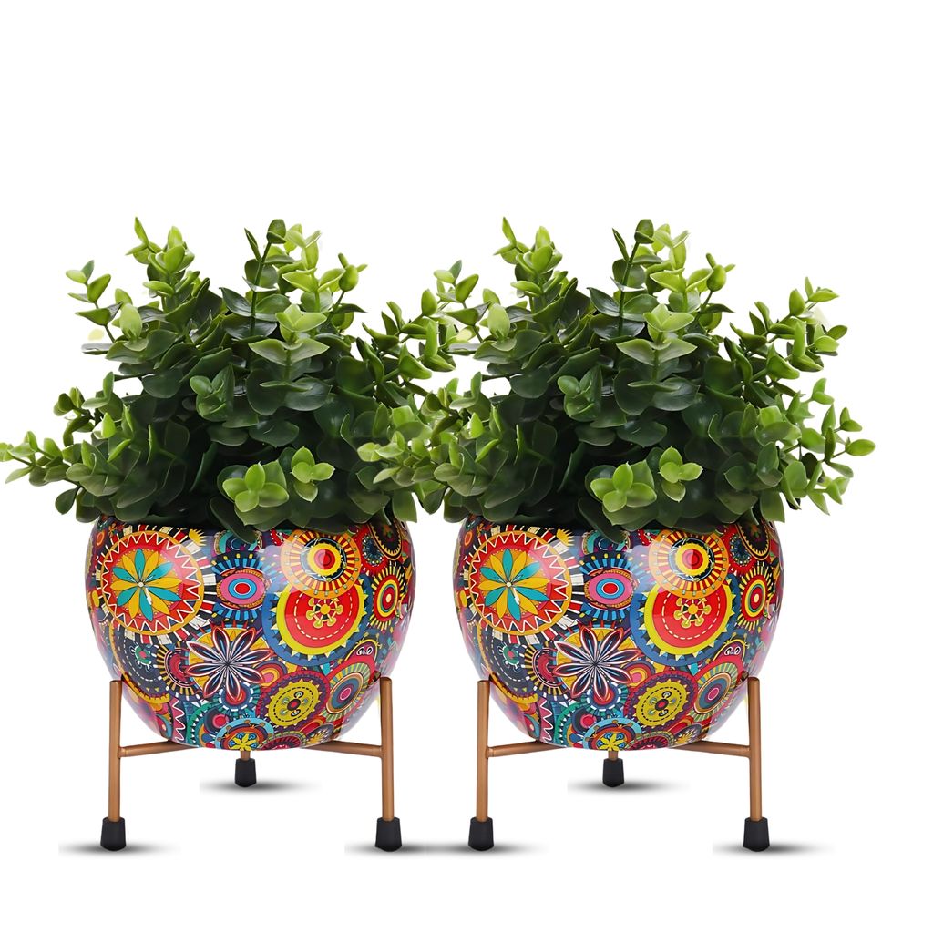 Buy Metal Planter with Stand, Decorative Flower Pot for Home Decor, Indoor Plants, Pots for Plants, Planters for Home Decor, Pots for Garden view 2