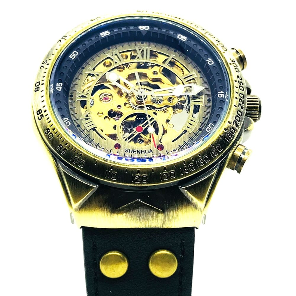 Forsining Skeleton Genuine Leather Série Mystère d'Art Vintage Engraved Rotatable Bezeled Self Winding Automatic Tourbillon Blue Moon Mechanical Analog Watch - For Men view 2
